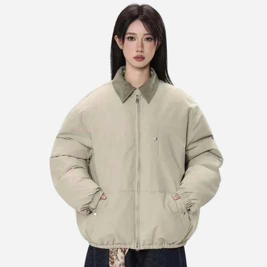 Vintage Simple Solid Color Padded Oversized Jacket