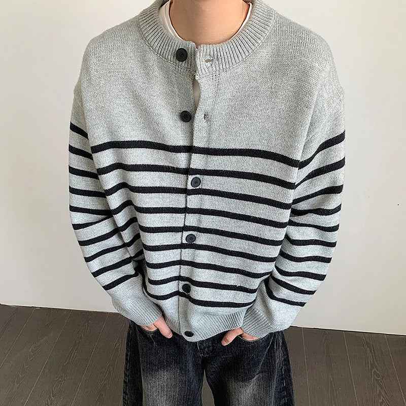 Versatile Striped Single Breasted Knit Cardigan