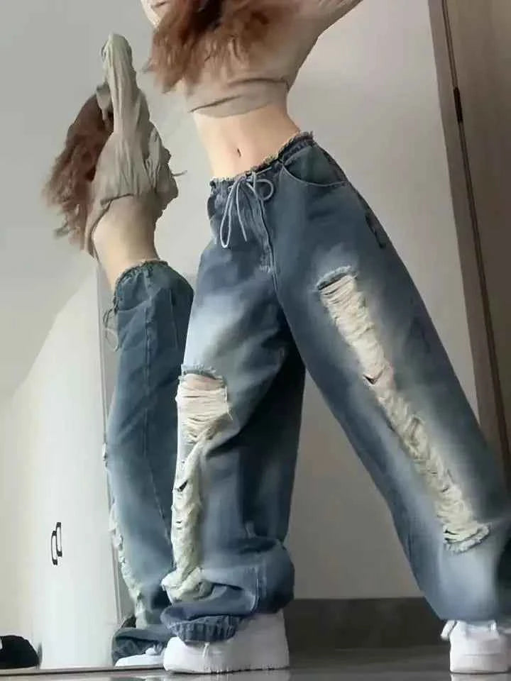 Vintage Ripped Hip Hop Wide Leg Jeans