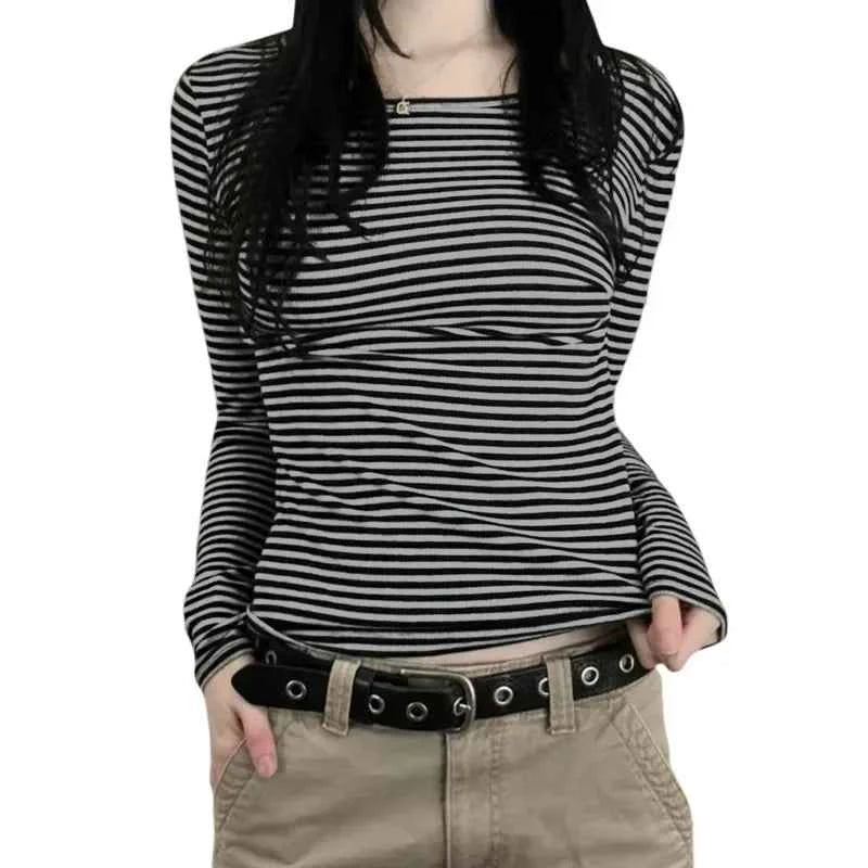 Vintage Striped Slim Fit Long T-Shirt