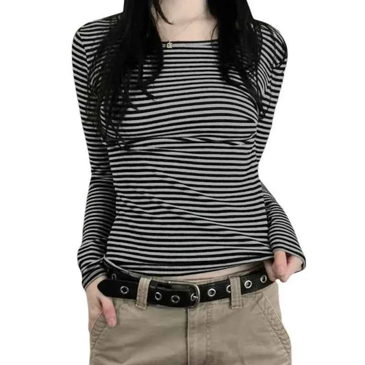 Vintage Striped Slim Fit Long T-Shirt