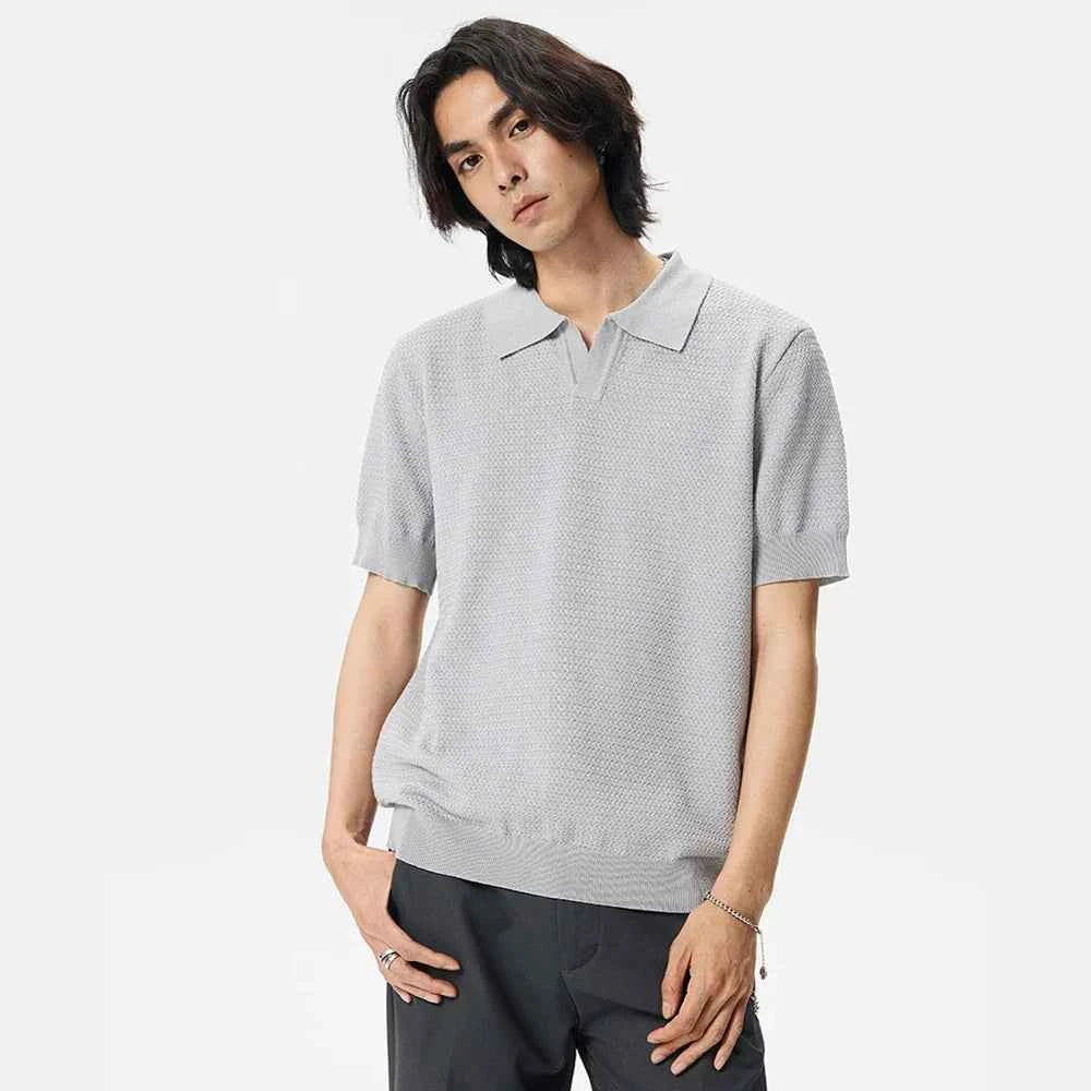 Flexible Vintage Retro Knitted Jacquard Polo T-Shirt