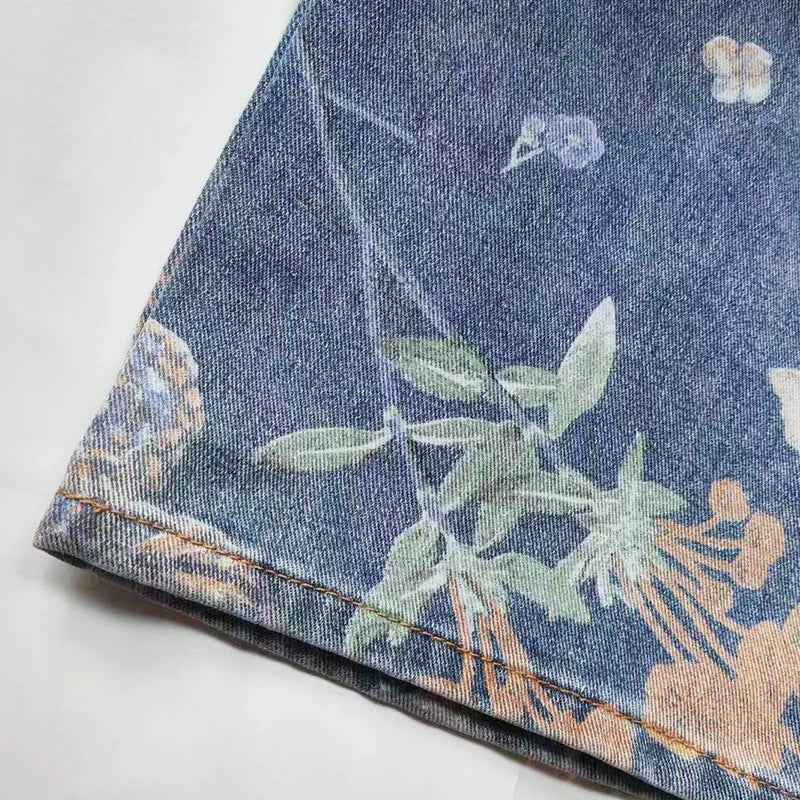 Cool Trendy Floral Printed Loose Fit Denim Jeans
