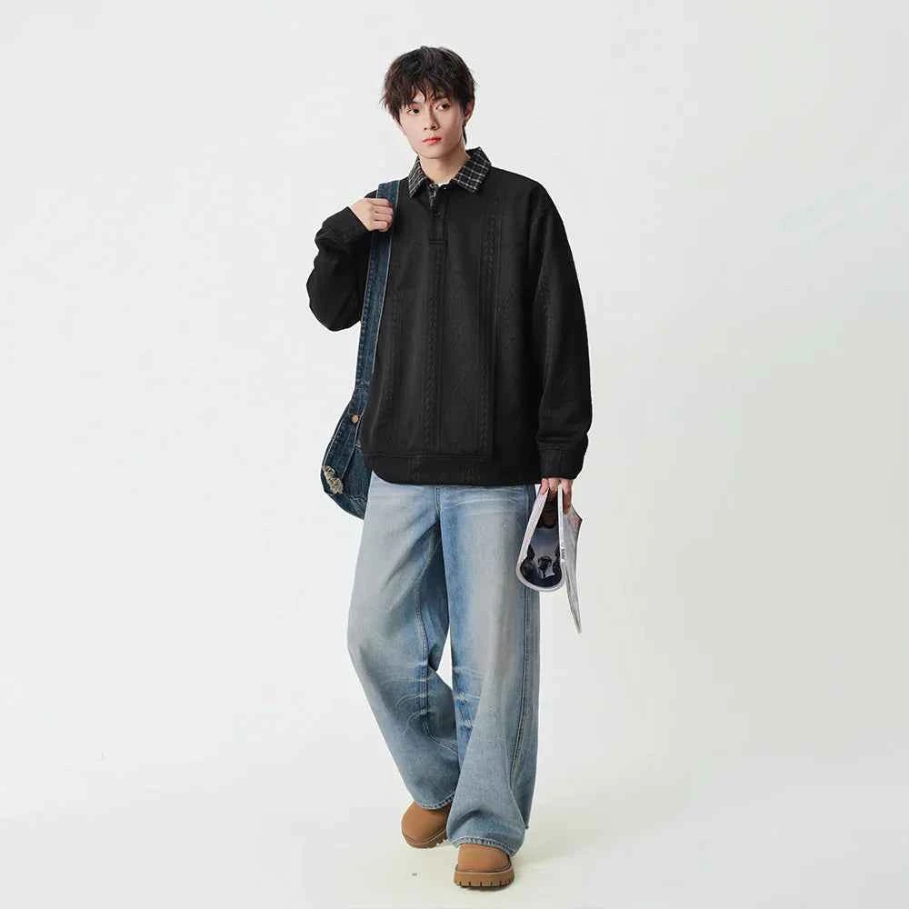 Y2K Plaid Collar Loose-Fit Polo Sweater