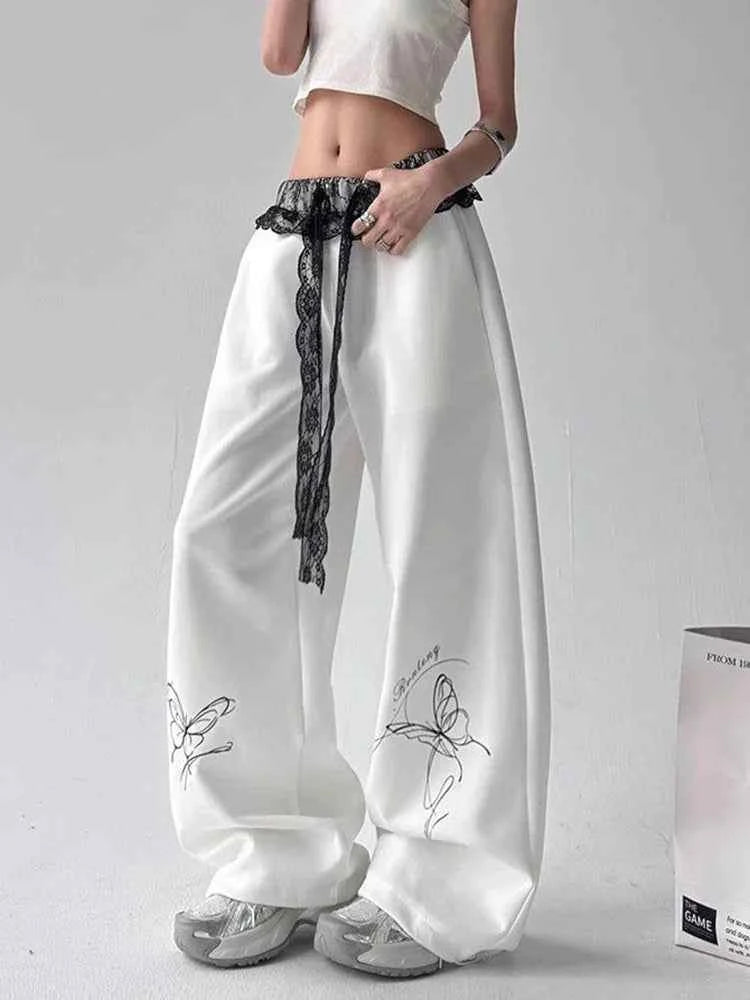Y2K Vintage Butterfly Cool Lace Patchwork Sweatpants