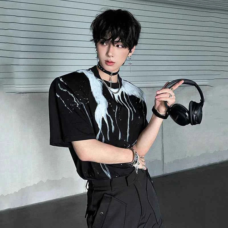 Ink Splash Round Collar Casual T-Shirt