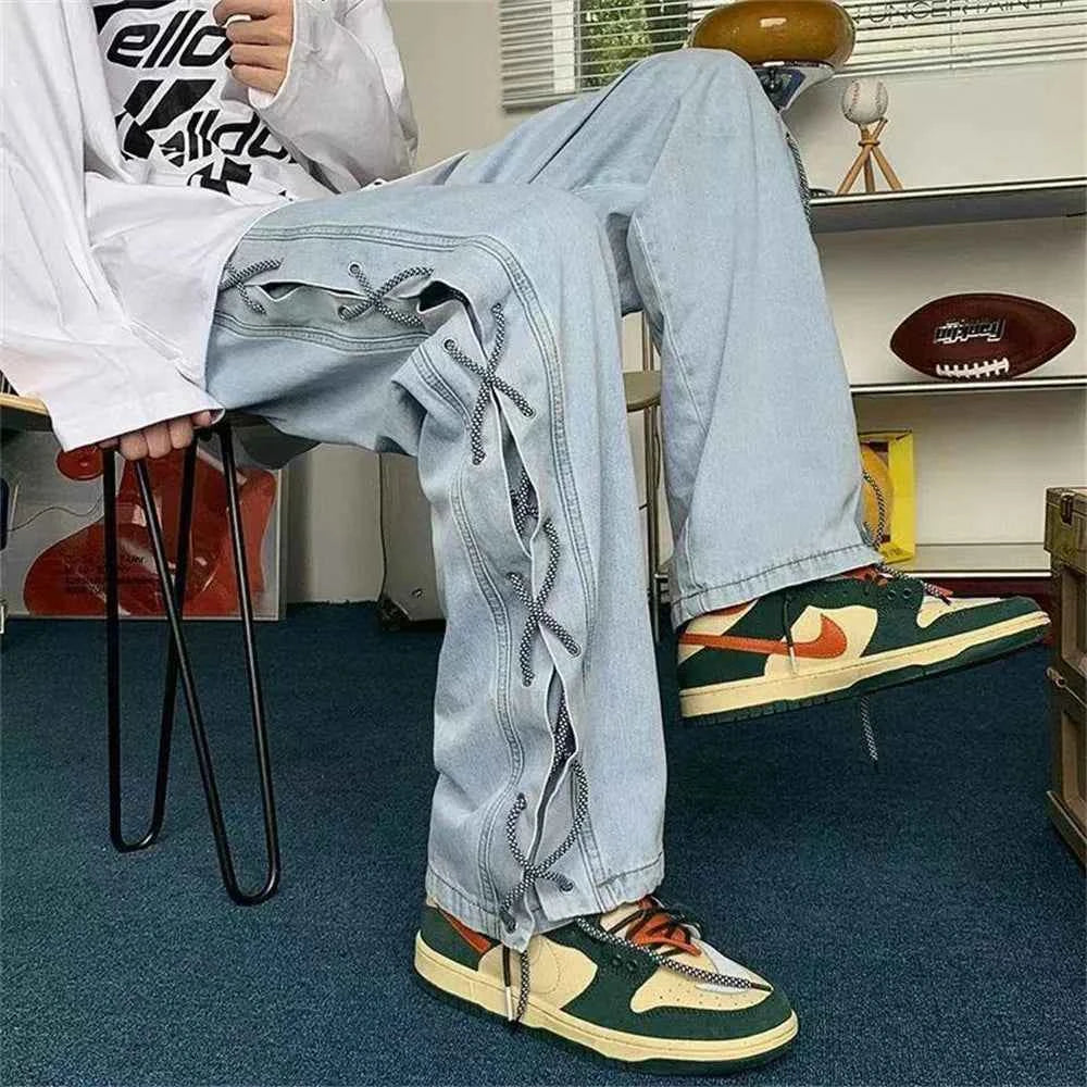 Streetwear Lace-Up Casual Denim Boyfreind Jeans
