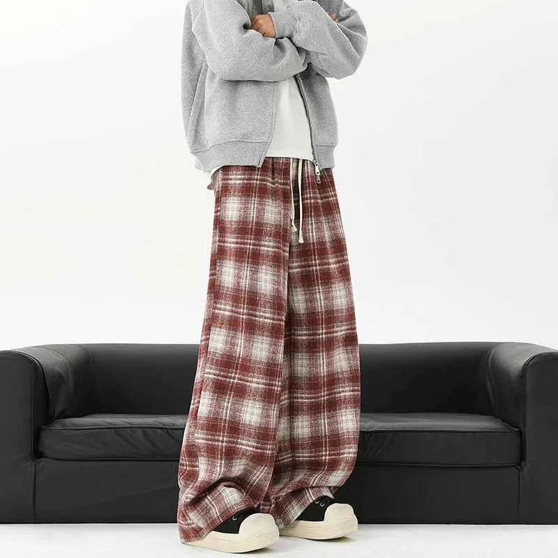 Effortless Checkered Wide Leg Casual Jogger