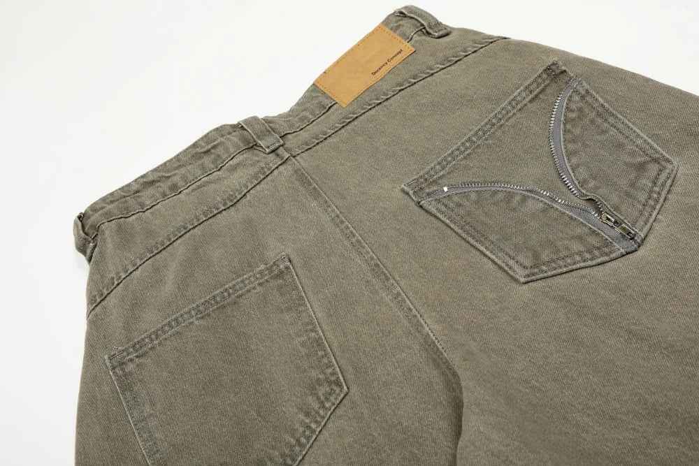 Vintage Pleated Spliced Distressed Wide Leg Jeans