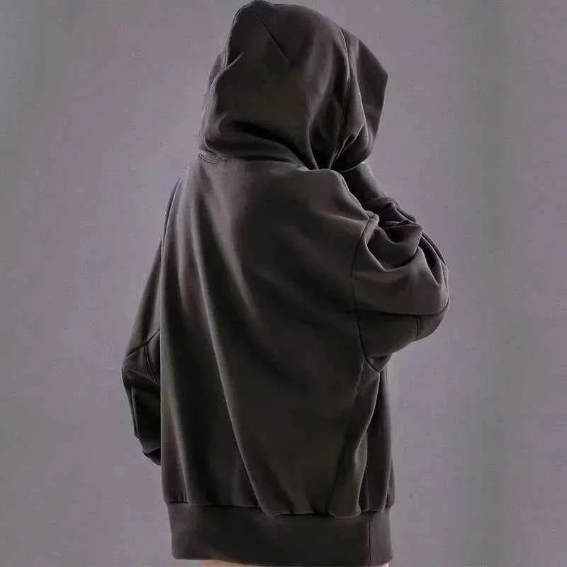Black Japanese Embroidered Oversized Hoodie