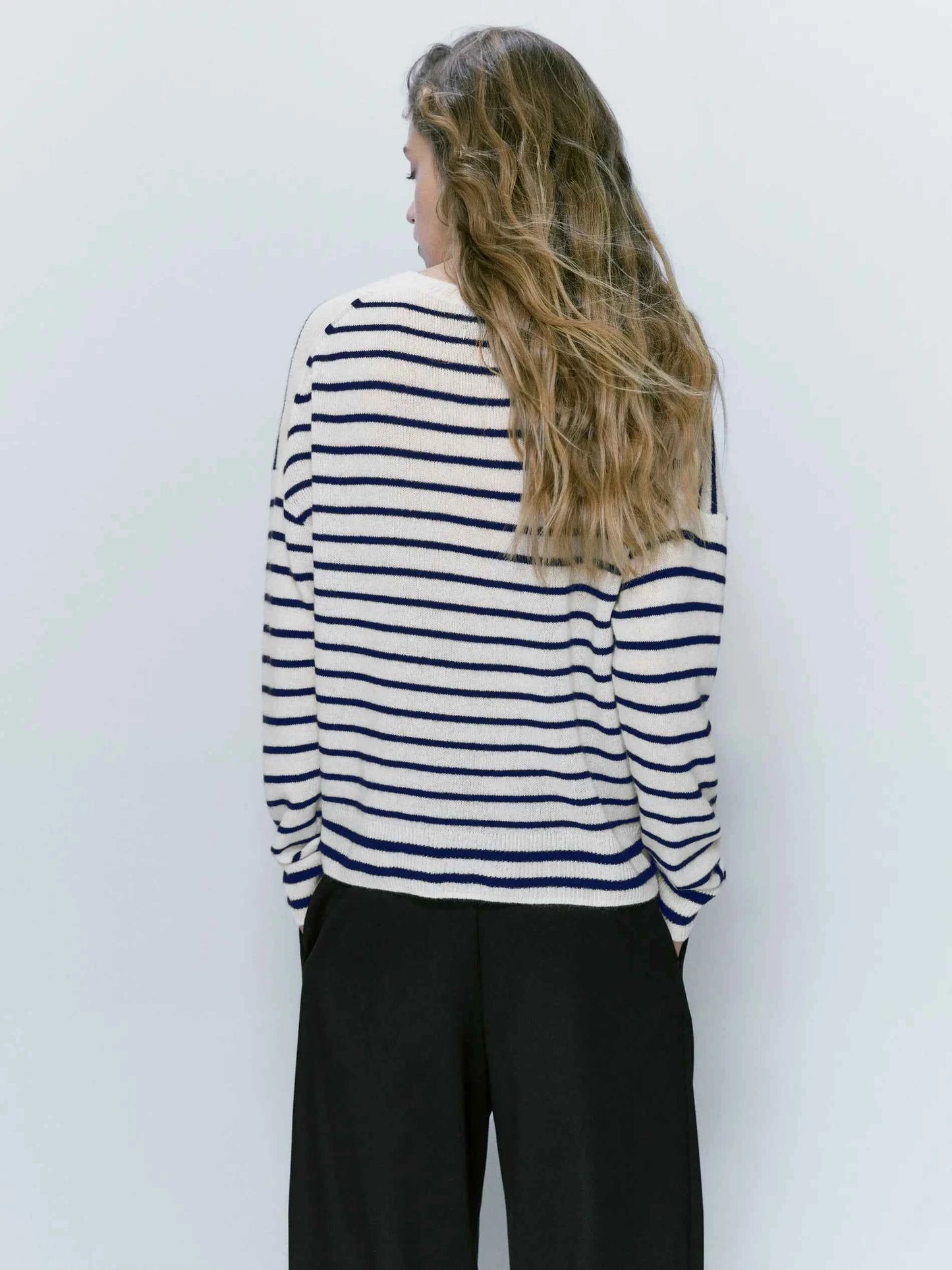 Women Retro Ethereal Stripe Crew Neck Sweater