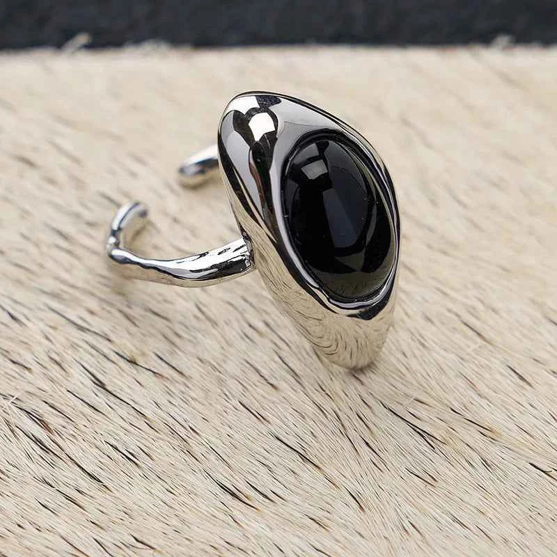 Punk Geometric Black Stone Finger Ring