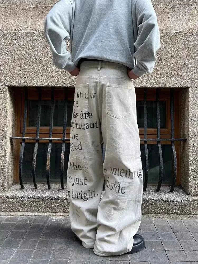 Cyber Y2K Printed White Baggy Jeans