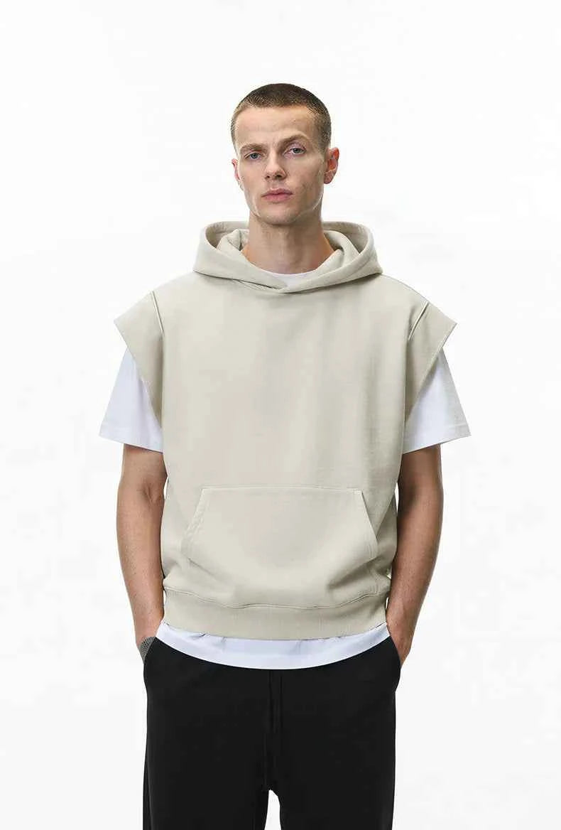 Heavyweight Casual Rolled Edge Sleeveles Hoodie