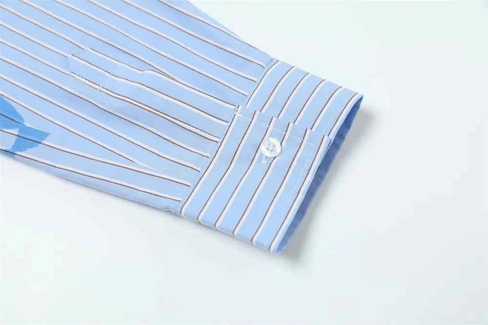Casual Striped Letter Print Long Sleeve Shirt