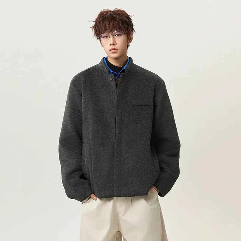 Essential Stand Collar Woolen Loose Jacket
