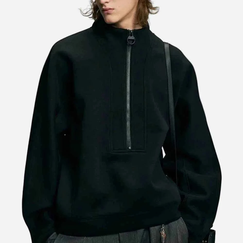 Solid Color Half Zipper Long Sleeved Sweatshirt