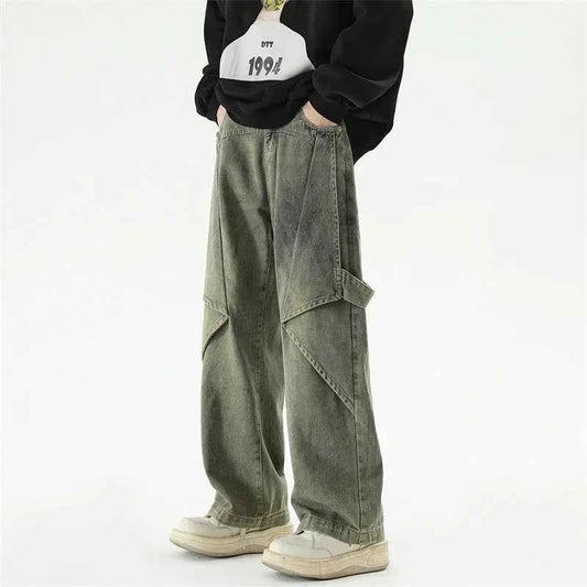 Streetwear Distressed Hip-Hop Wide-Leg Baggy Jeans - Men’s Urban Oversized Denim