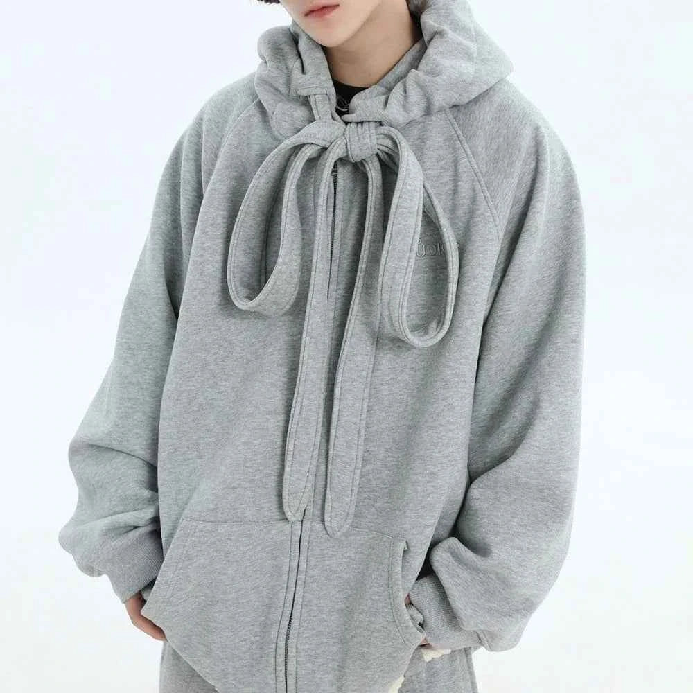 Casual Strap Design Velvet Hooded Sweatshirt