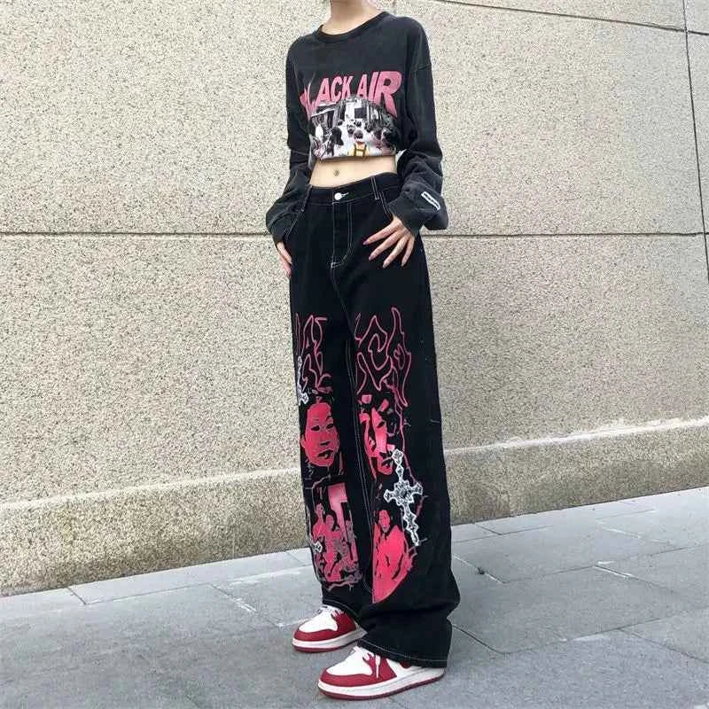 Y2K Streetwear Black Hip Hop Oversize Jeans