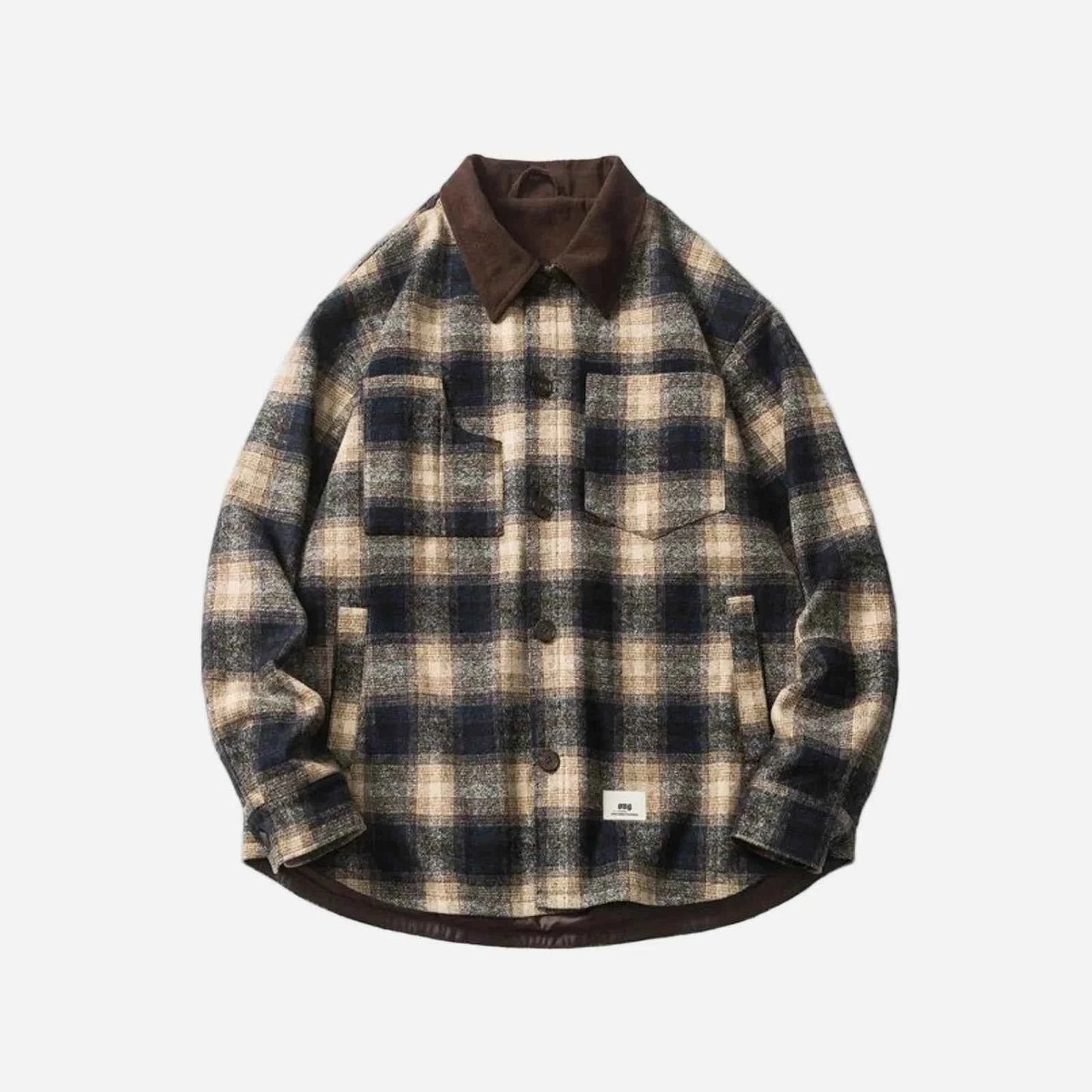 Japanese Style Thick Plaid Wool Parkas Jacket