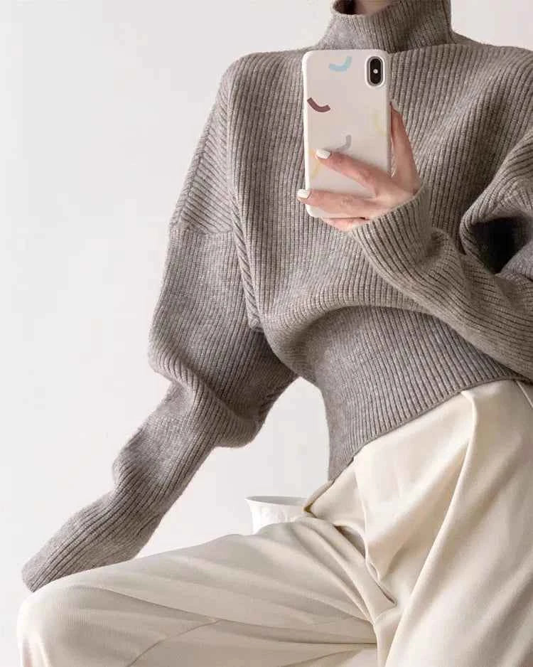 Women Stylish Bubble Sleeve Knit Sweater