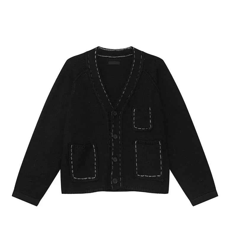 Cozy Contrast Color Wool V-Neck Knit Cardigan