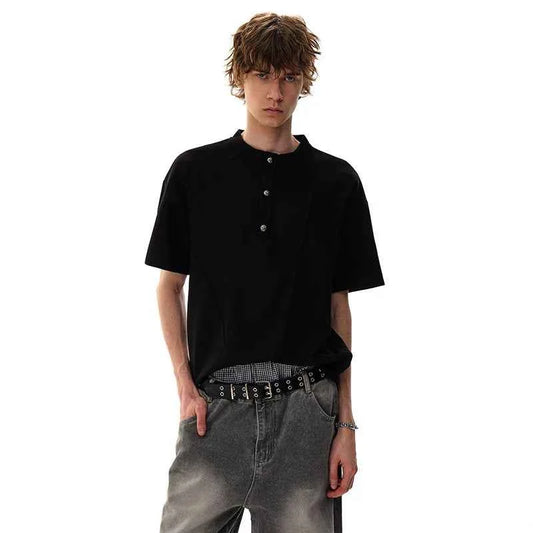 Stylish Solid Color Short Sleeve Button T-Shirt