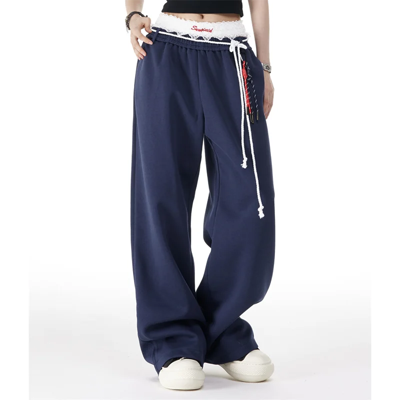 Women Cool High Waisted Loose Blue Sweatpant - Luxuryurbanwear