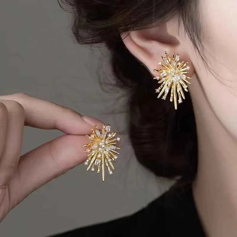 Firework Flowers Zircon Copper Earring
