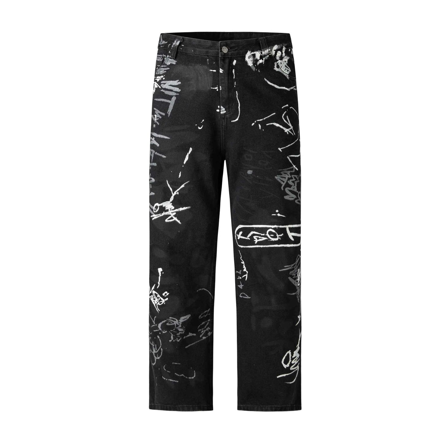 American Style Graffiti Print Loose Straight Jeans