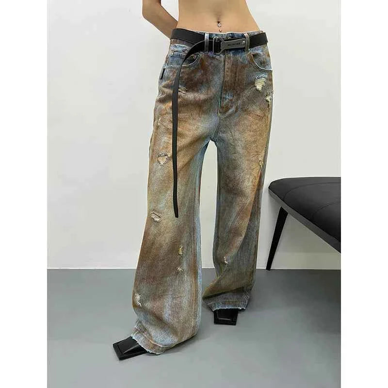 Flexible Streetwear American Style Hip Hop Rusty Jeans