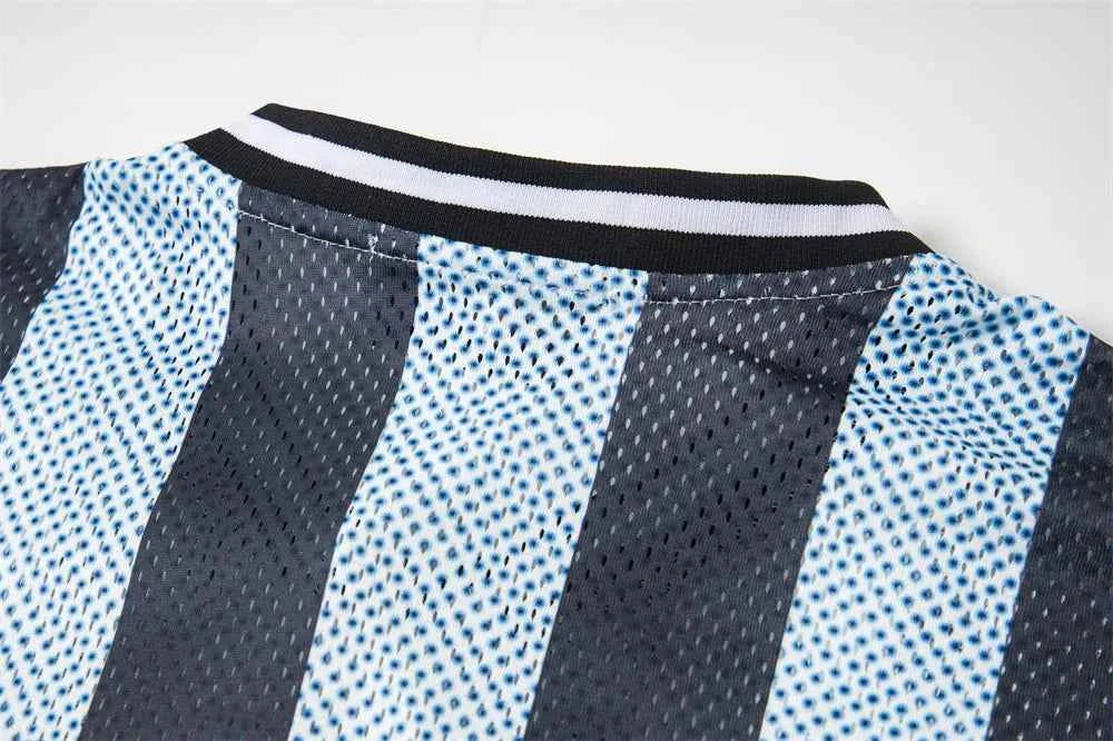 Mesh Retro Striped Print Short Sleeve Jersey T-Shirt
