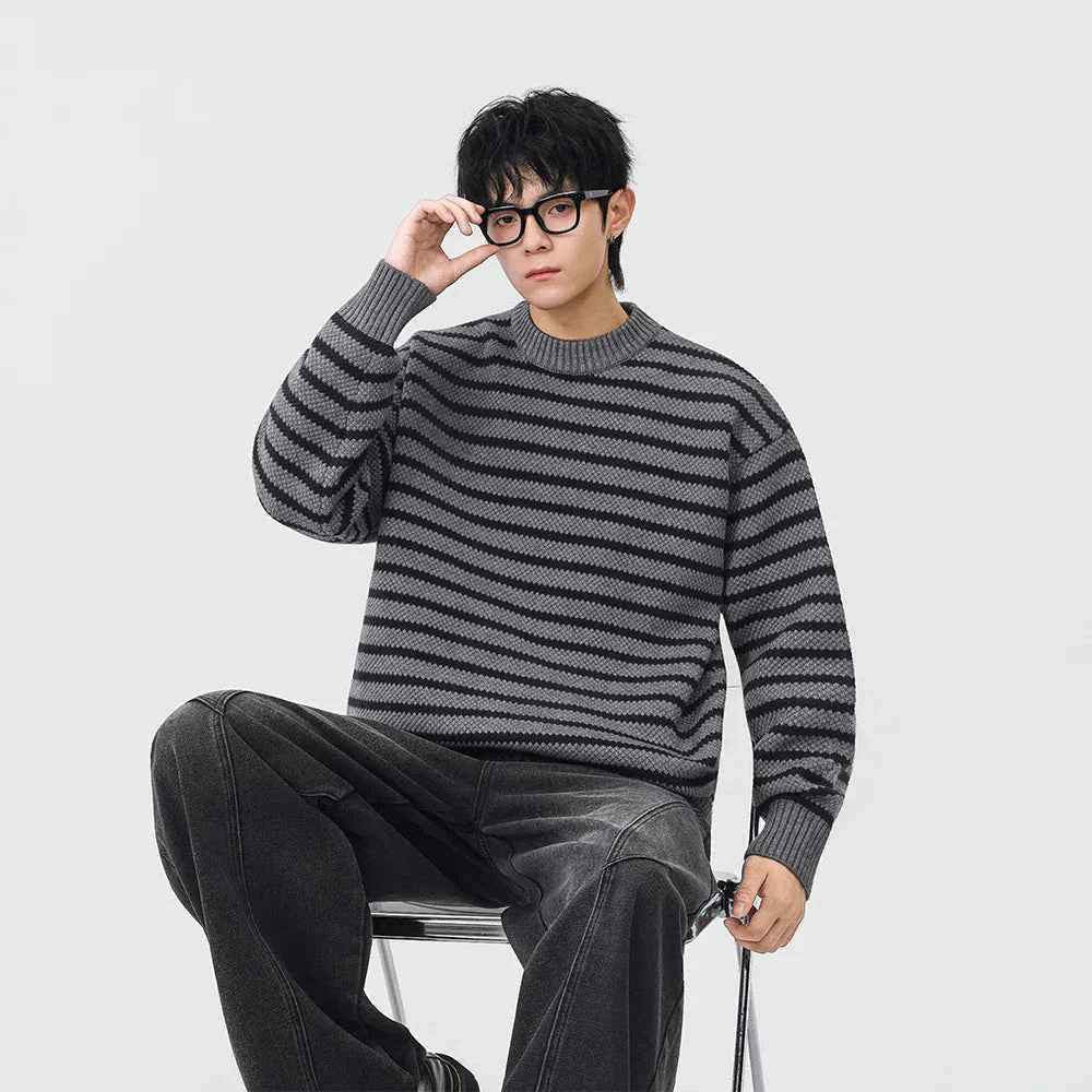 Winter Cool Stripe Knit Crew Neck Sweater