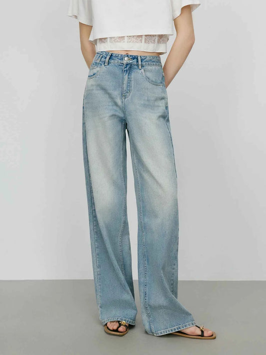 Vintage Wash Distressed Relaxed Straight Jeans