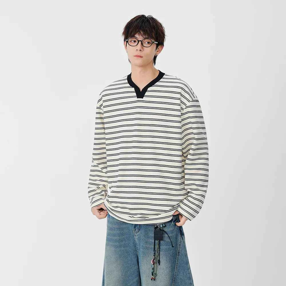 Striped Casual Long Sleeve V-Neck T-Shirt
