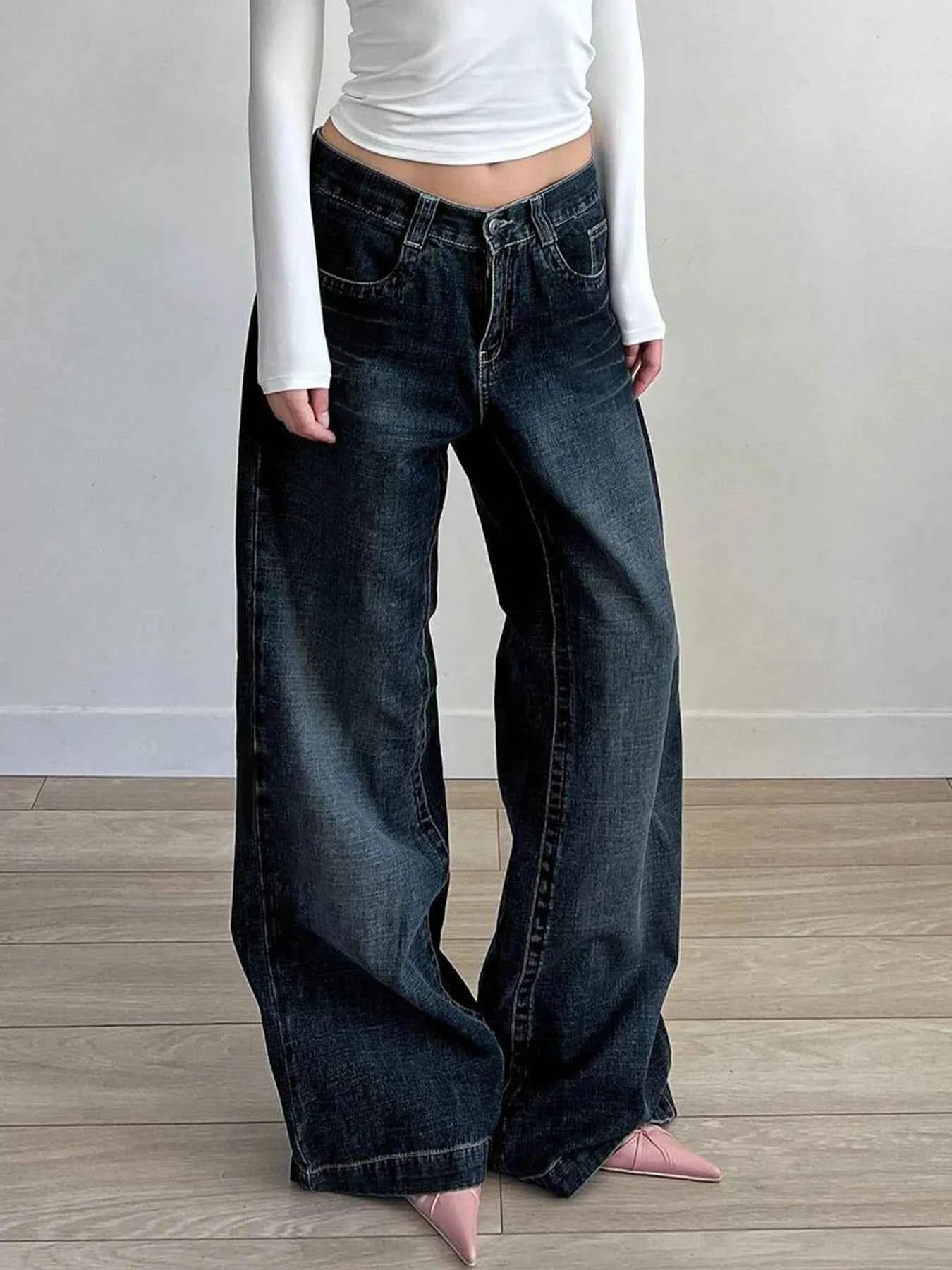Dark Blue Loose Fit Straight Jeans