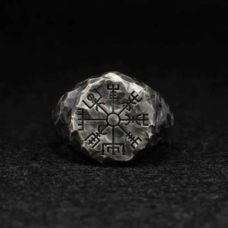 Handmade Antique Viking Vegvisir Rune Ring