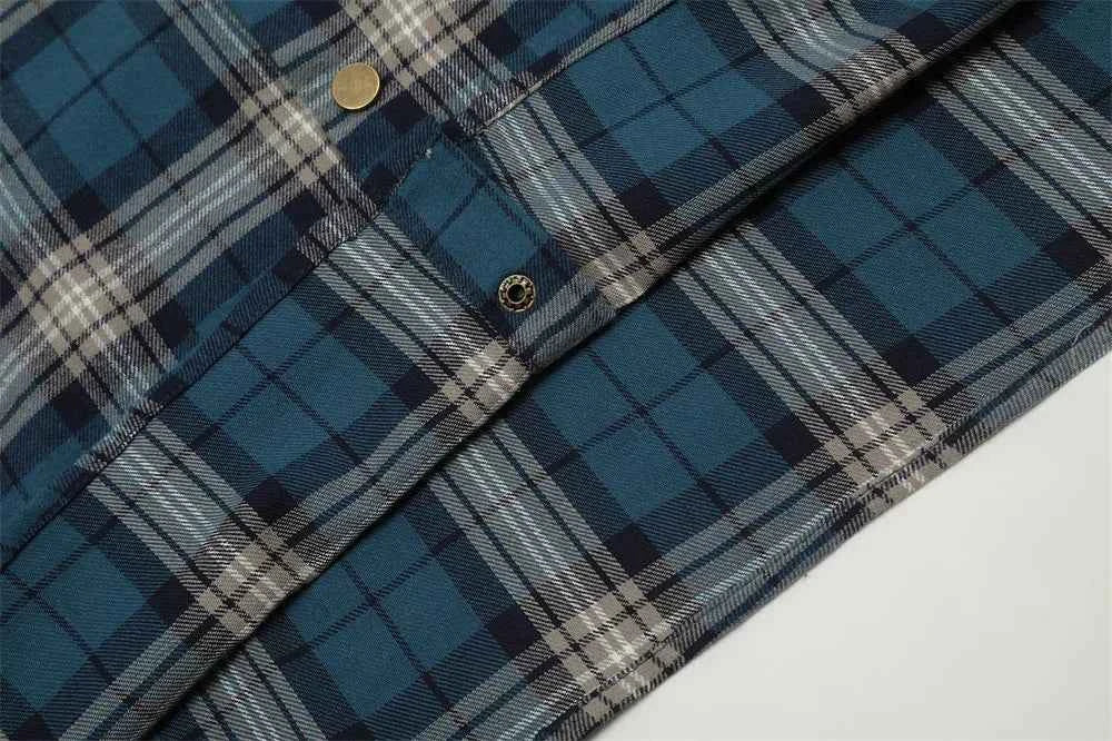 Trendy Plaid Patchwork Loose Lapel Single Shirt