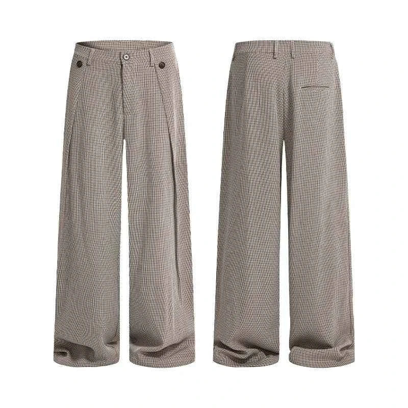 Vintage Plaid Print Wide Leg Suit Pants