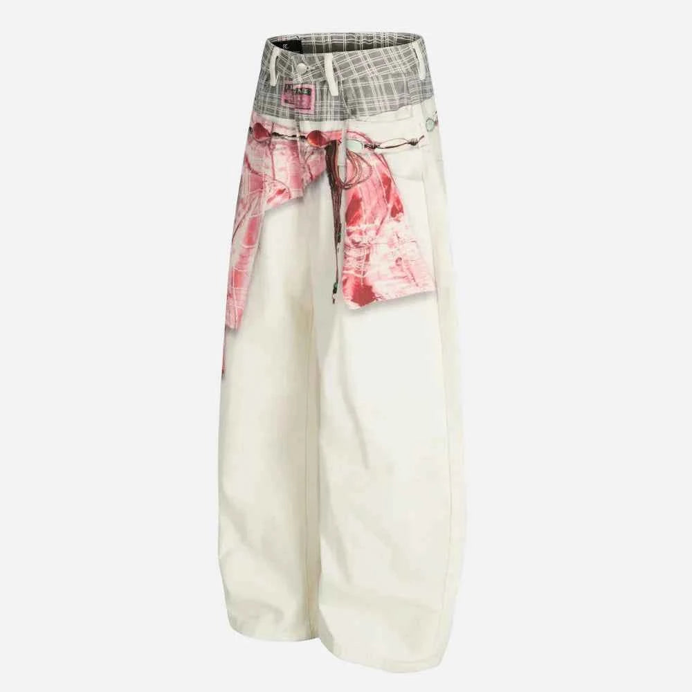 Versatile High Street With Scarf Wide Leg Jeans
