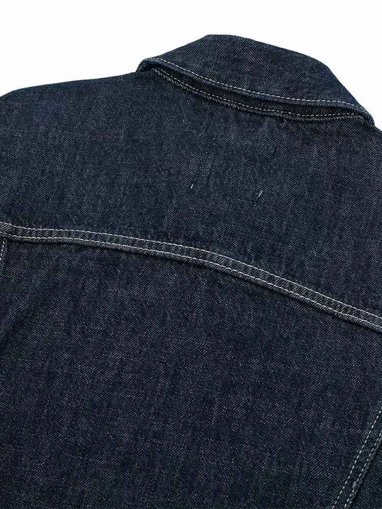 Vintage Chic Blue Lapel Neck Denim Jacket