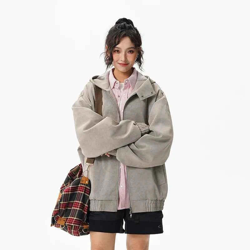 Windproof Suede Zipper Hooded Leather Jacket