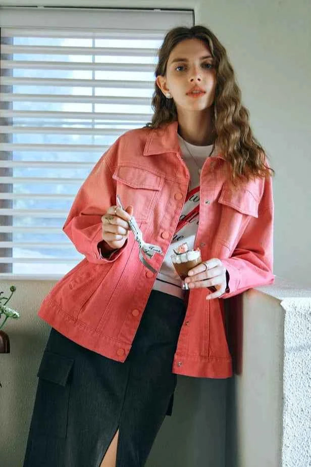 Women Soft Gradient Loose Fit Denim Jacket