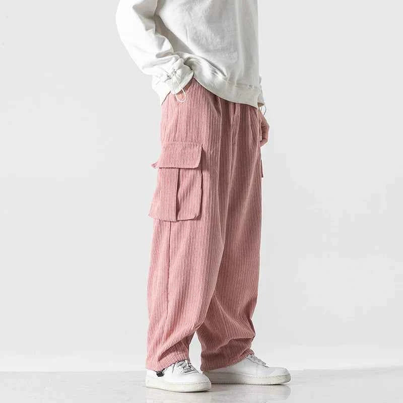 Flattering Corduroy Elastic Waist Cargo Sweatpants