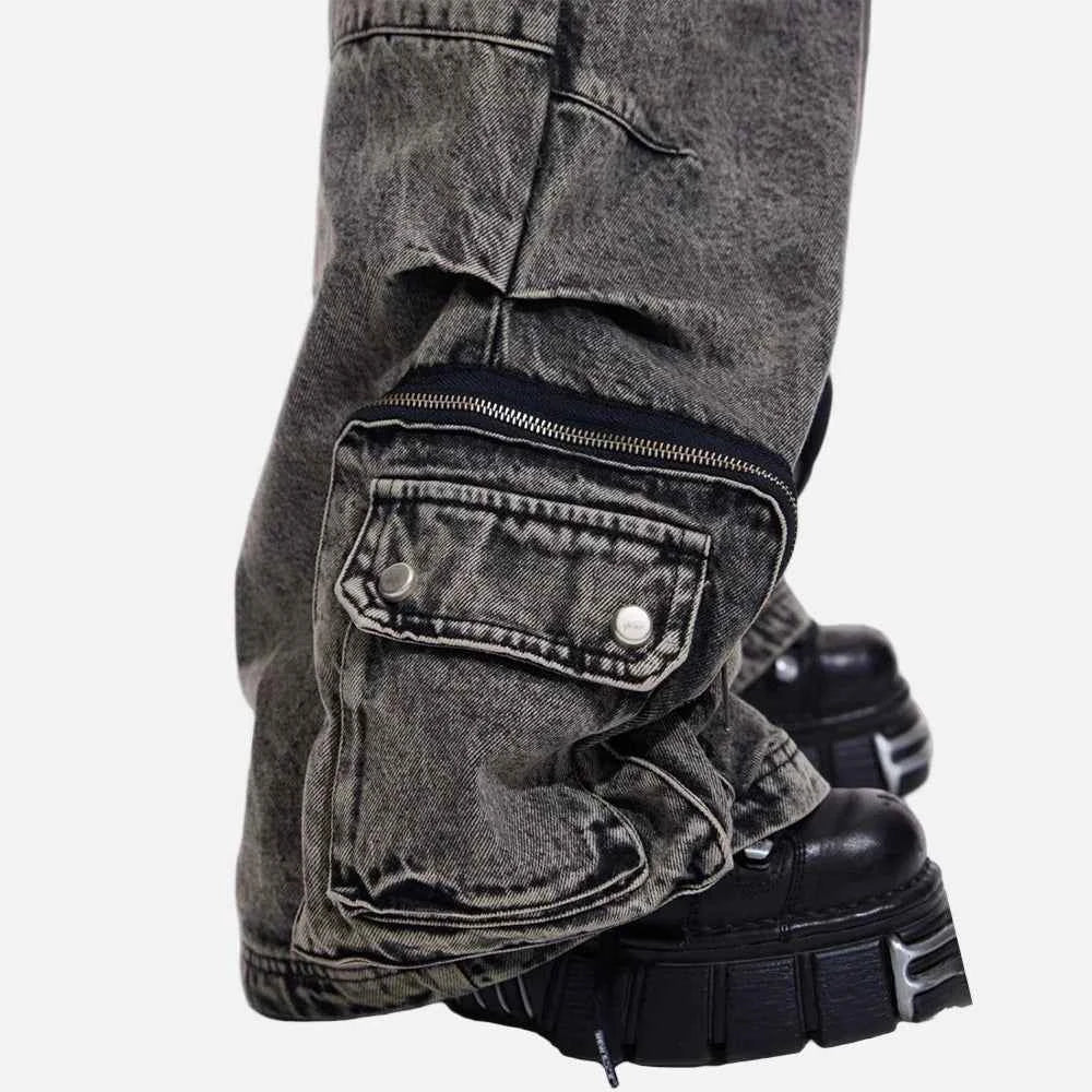 Y2K Gothic Japanese Style Wide Leg Cargo Jeans