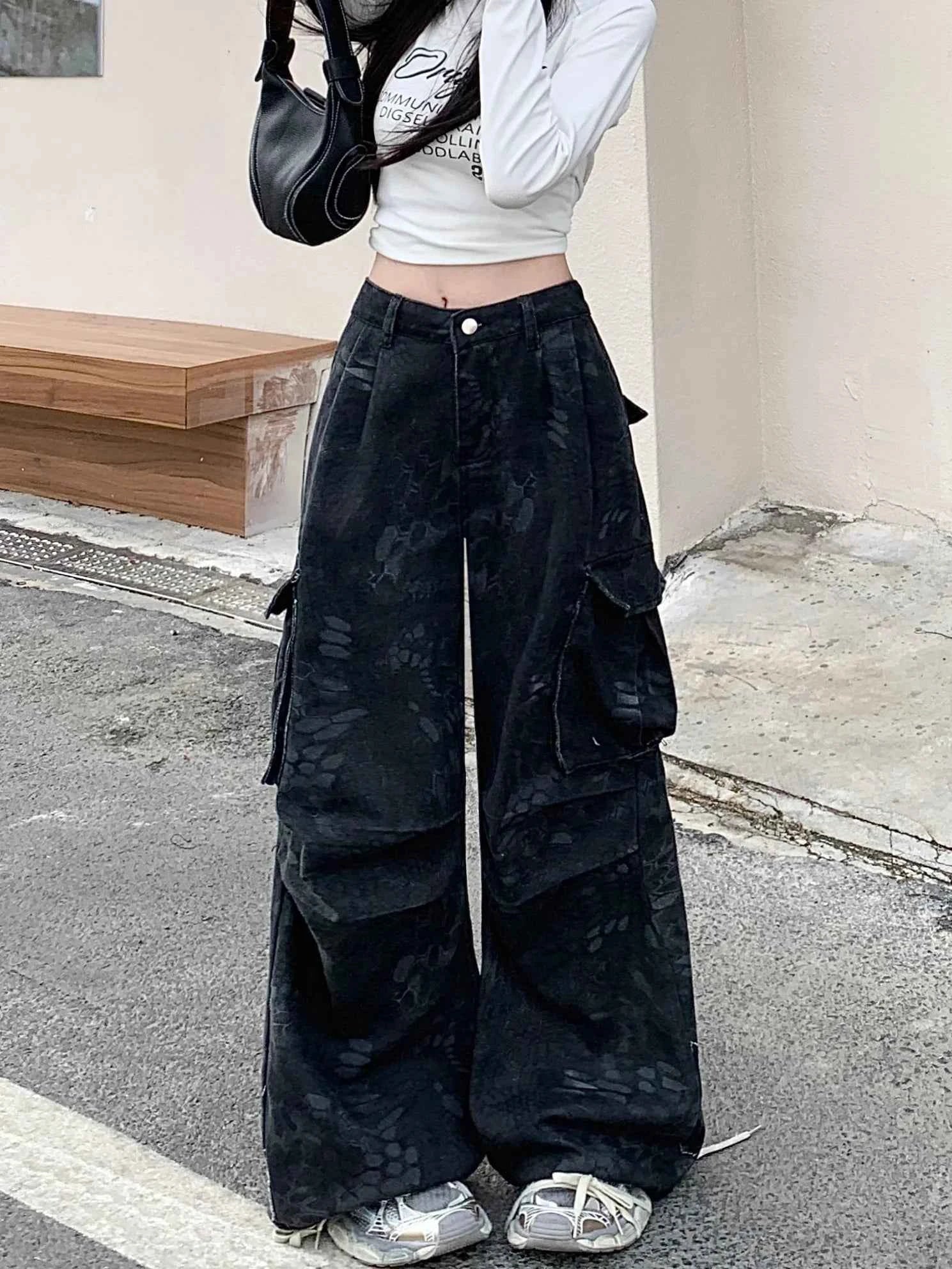 Y2K Black Cyber Cargo Jeans Jeans