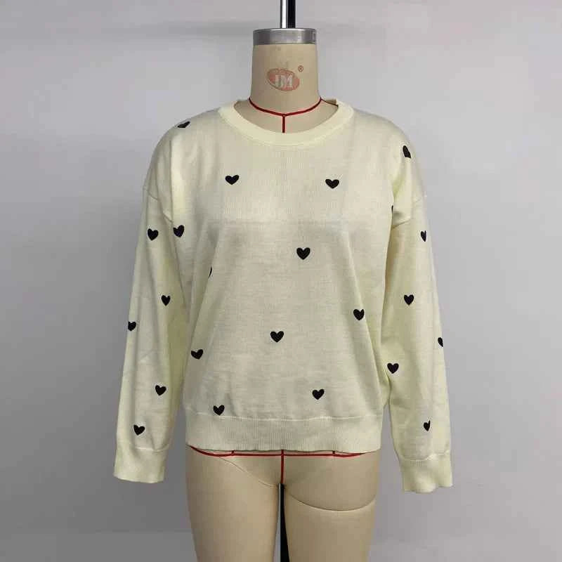 Cozy Flattering Heart Knit Sweater