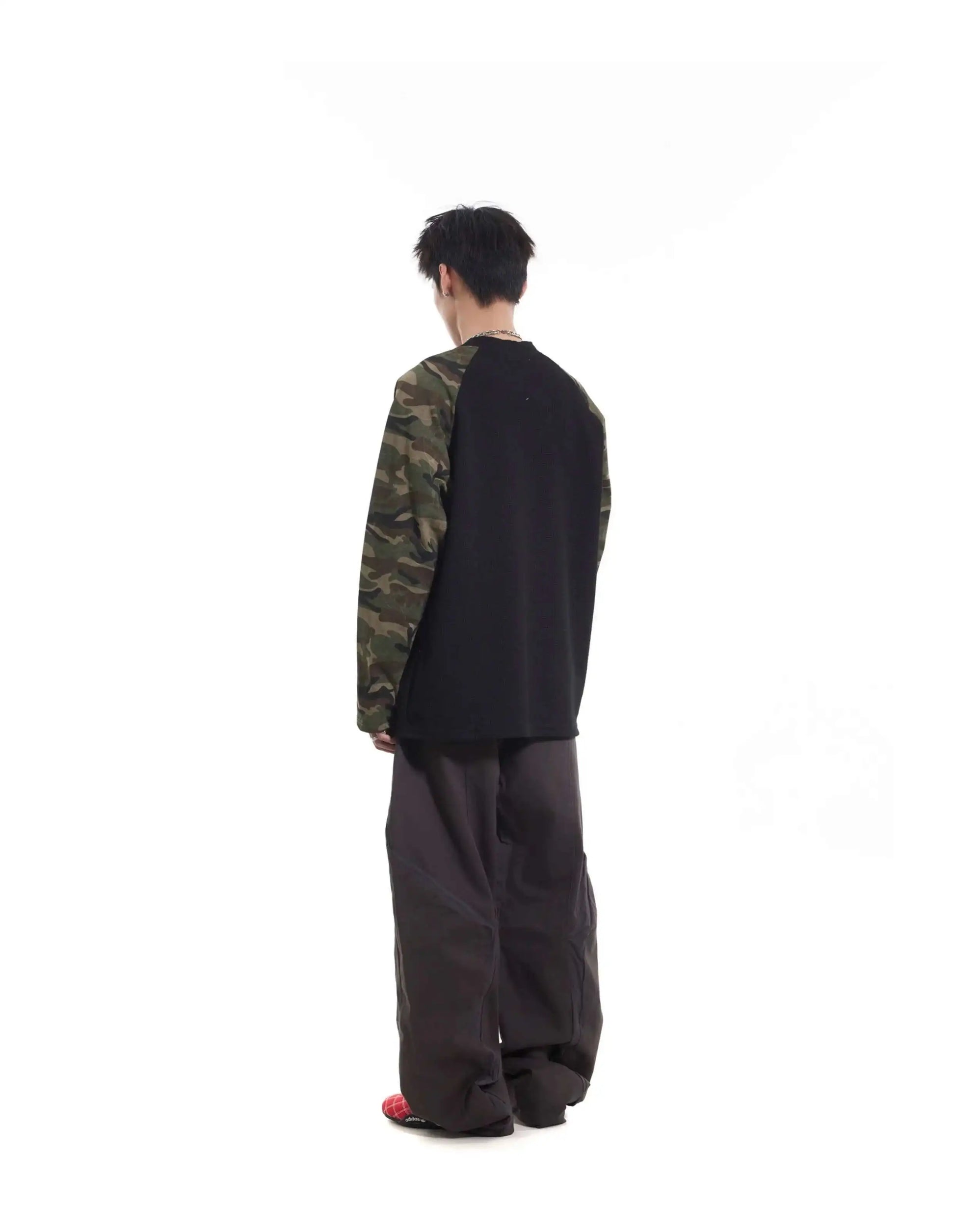 Vintage Camo Henley Collar Long T-Shirt - Luxuryurbanwear