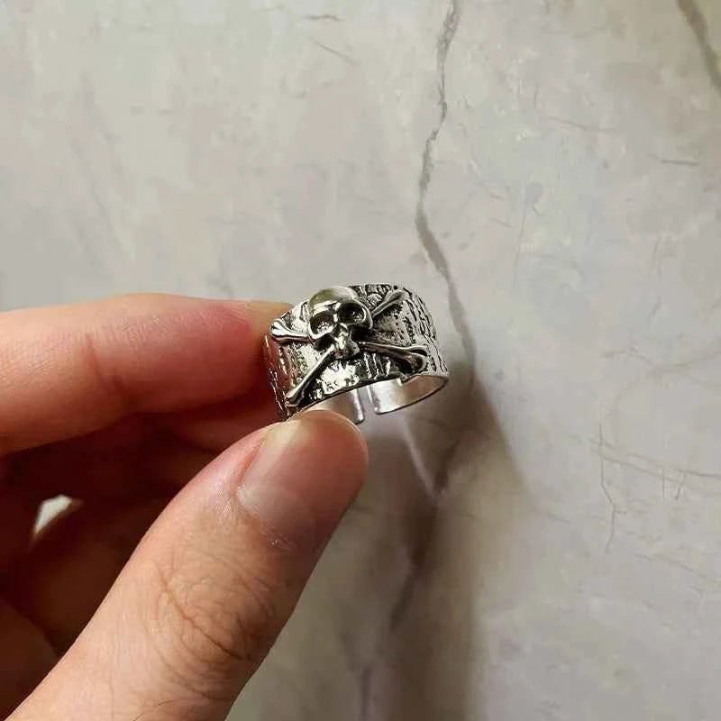 Punk Gothic Silver Retro Skull Wide Ring